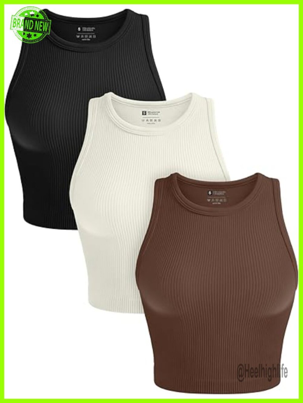 3 Pack Crop Tank Tops Seamless Ribbed High Neck Racerback Yoga Gym Workout - Picture 1 of 7